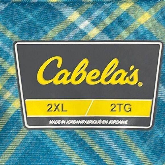 Cabela’s aqua & yellow spring plaid classic button front shirt pockets 2XL - Picture 9 of 12